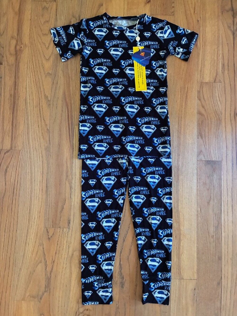 NWT Bums & Roses x Superman Man of Steel Bamboo Pajama Set Youth 7/8